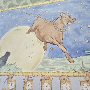 Whimsical Cow and Moon Wall Art - Blue and Brown